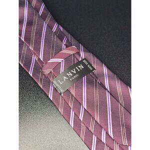 Lanvin Men's Necktie Burgundy Striped Silk 3.75" x 58" Excellent